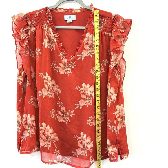 CeCe Womens Red Blouse Ruffled Neck Short Flutter Sleeve Size 1X Lined Feminine - Picture 8 of 10